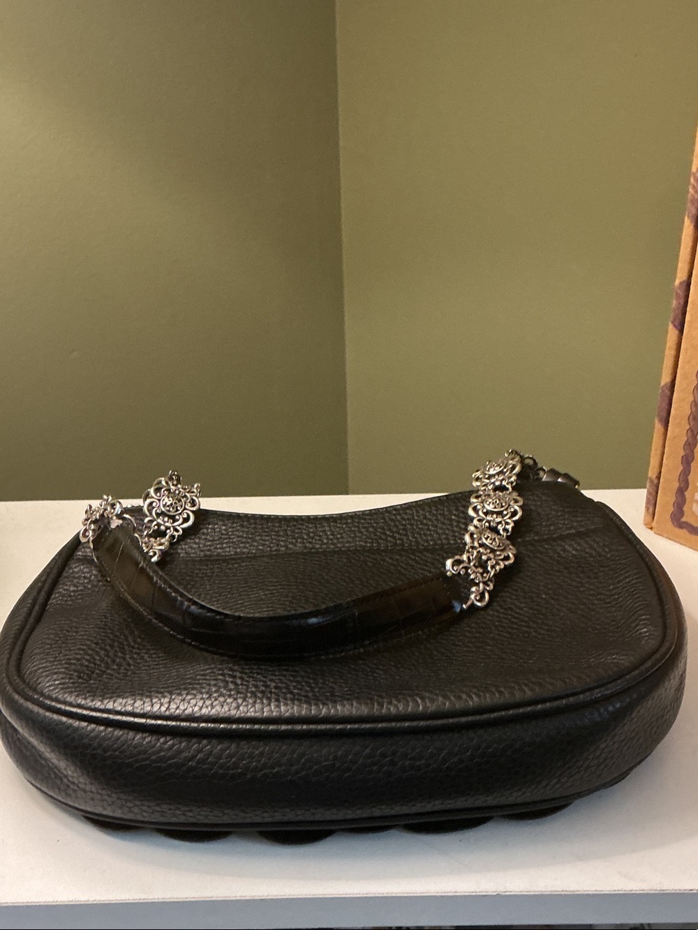 Brighton Rosalie Collection Black Floral Appliqué Chain-Shoulder Bag with Box - Picture 9 of 12